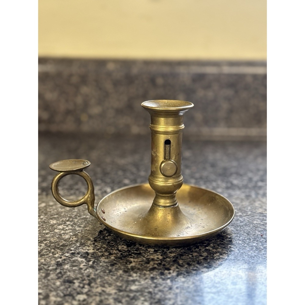 Antique Brass Chamberstick Candle Holder - Vintage 18th/19th Century